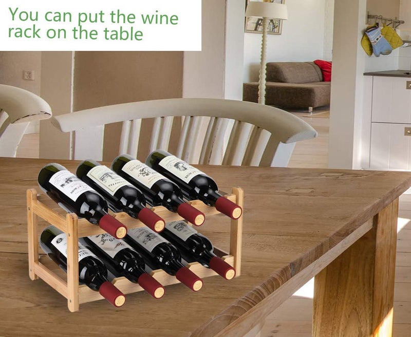 Homevany Wine Rack 8 Bottle 2-Tier Eco-Friendly Bamboo Wine Storage Easy-Assembly Space-Saving for Wine Lovers,Kitchen Wine Organizer for Countertop,Pantry, Home,Room Decor,Bar - Image 3